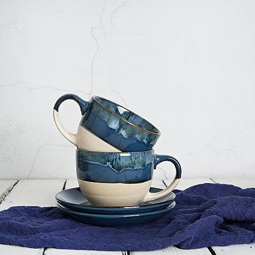 Ceramic Cappuccino Cup and Saucer Set of 2 (Deep Blue)
