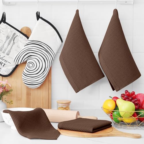 100% Cotton Waffle Weave Kitchen Dish Cloths 18 (Coffee / 12 X 12 - 18 Pack)