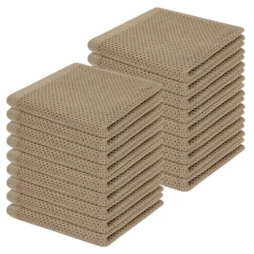 100% Cotton Waffle Weave Kitchen Dish Cloths 18 (Tan / 12 X 12 - 18 Pack)