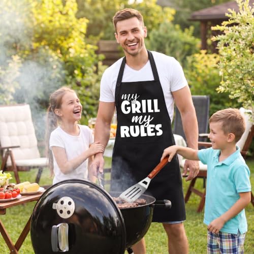 Kitchen Apron for Women & Men Waterdrop Resistant (1 Pack - Black - My Grill My Rules)