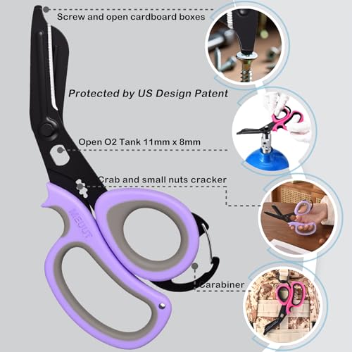 All Purpose Scissors 2 PCS with Carabiner for Kitchen Outdoor (Pastel Purple+pastel Purple)