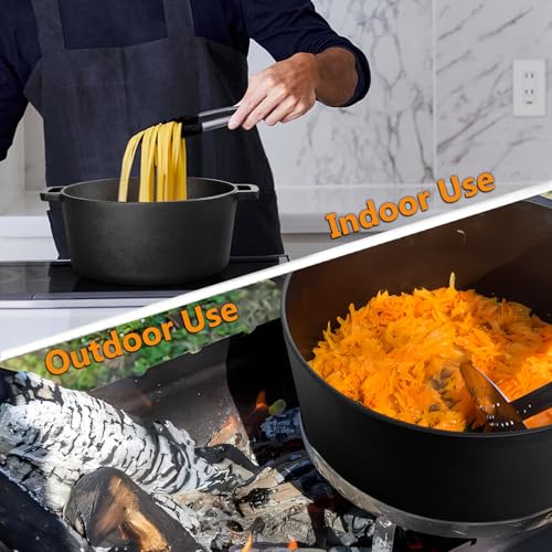 2 In 1 Black Dutch Oven Pot with Lid for Bread Baking (Black)