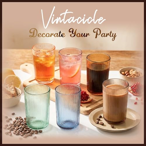 Colored Ribbed Highball Glasses Set of 6 (6pcs-Multicolor-13.2oz)