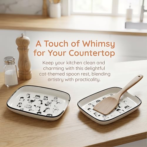Black White Cat Ceramic Spoon Rest (Study cats)