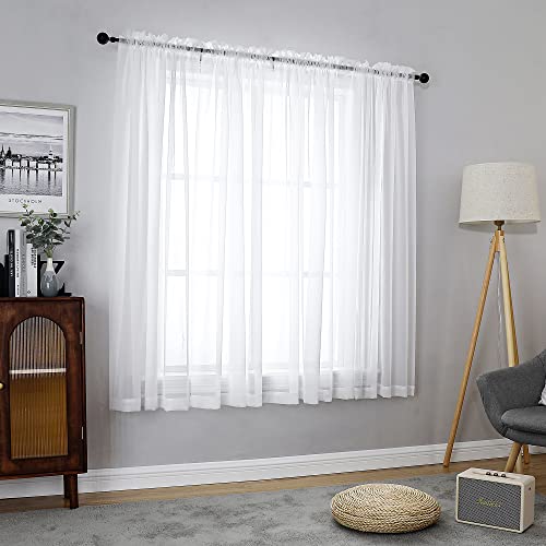 White Sheer Curtains 54 Inch Long 2 Panels Set (White / 42"W x 54"L (Pack of 2))