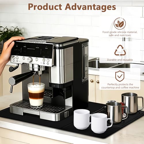 3-in-1 Silicone Coffee Maker Mat for Ninja Luxe Espresso Coffee Machine ES601/ES701 with Convex Edge, Large Anti-Slip Heat-Resistant Bar Mat
