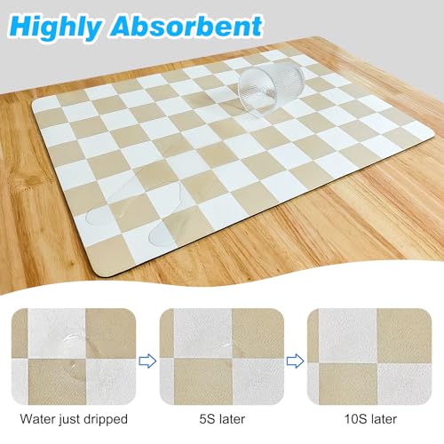 Checkered Dish Drying Mat for Kitchen Counter (Beige / 24" x 16")