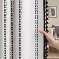 White 100% Boho Blackout Curtains 2 Panels with Tassels 52W X 82L (White and Black / 52"W x 82"L (Pack of 2))
