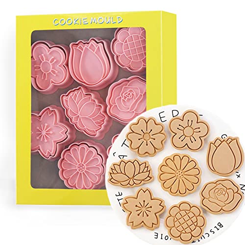 8 Pcs Cookie Cutters Set 3D Holiday Cookie Cutters for Party Baking Decoration (Flowers (8 Pcs))