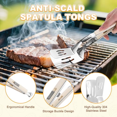 Spatula Tongs (White Handle, Silver Tone)