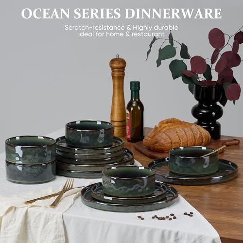 12 Pieces Stoneware Dinnerware Set (12-Piece / Moss Green)
