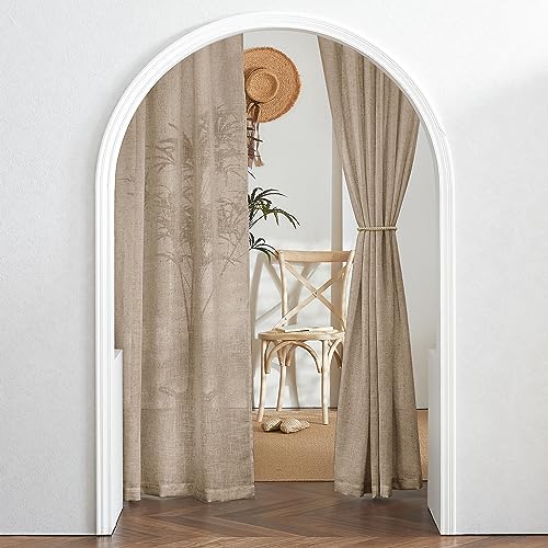 Linen Semi Sheer Kitchen Window Curtains Over Sink 36 inches Length (Khaki / 52"W x 36"L (Pack of 2))