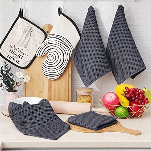 100% Cotton Waffle Weave Kitchen Dish Cloths 6 (Dark Grey / 12 X 12 - 6 Pack)