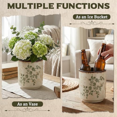 Rustic Ceramic Utensil Holder Brown Green Floral 5.5" (Brown Green Floral / 5.5" / Rustic)