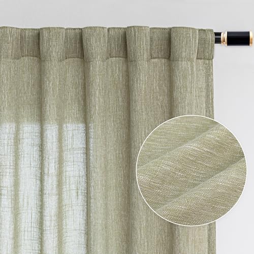Sage Green Living Room Curtains 95 Inches Long Semi Sheer Drapes Light Filtering for Sliding Glass Door Window Treatments Soft Look Country Farmhouse Style (50"W x 95"L (Pack of 2) / Sage Green)