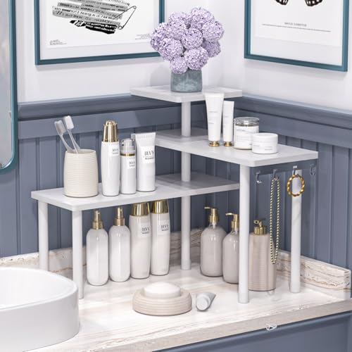 3 Tier Bathroom Countertop Corner Shelf Organizer (White)