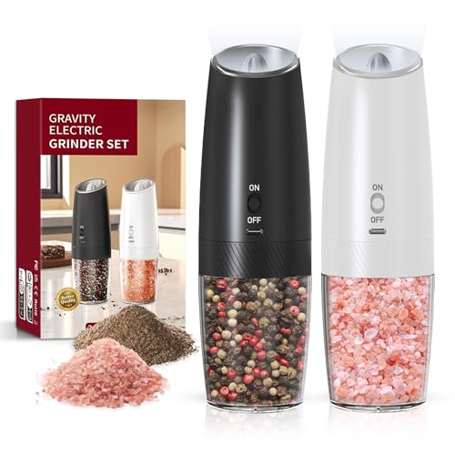 Rechargeable Gravity Salt Pepper Grinder Set (Rechargeable/2pcs/Black&White)