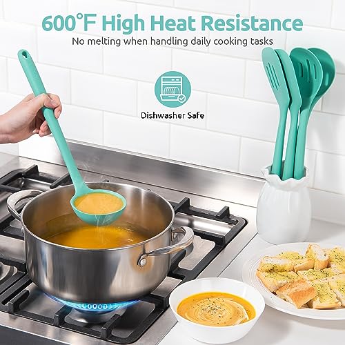 Silicone Kitchen Cooking Utensil Set of 5 ((1) Aqua Sky)
