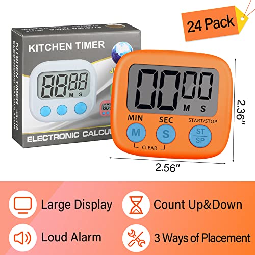 24 Pcs Digital Kitchen Timer Magnetic Timer Bulk On (Pink, Orange)