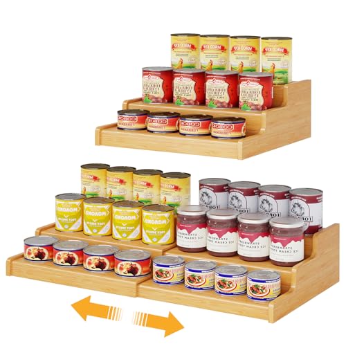 Expandable Bamboo Can Rack Organizer for Pantry (12.4"-24"W × 10.8"D × 4.5"H / Bamboo)