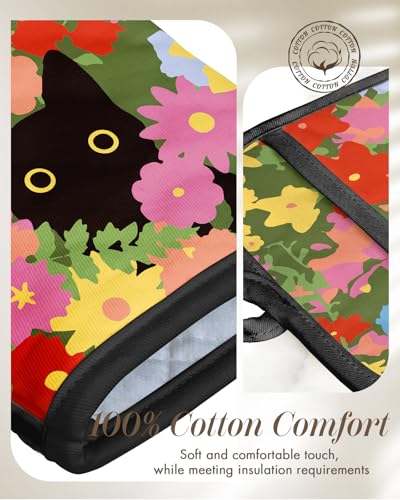 Cotton Oven Mitts and Pot Holders Sets (Floral Feline)
