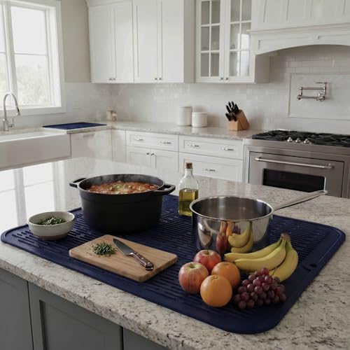 Silicone Dish Drying Mat for Multiple Usage (Navy Blue / 24"L x 18"W)
