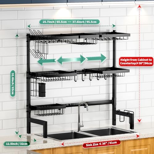 Over The Sink Dish Drying Rack (Black,expandable,3-tier)