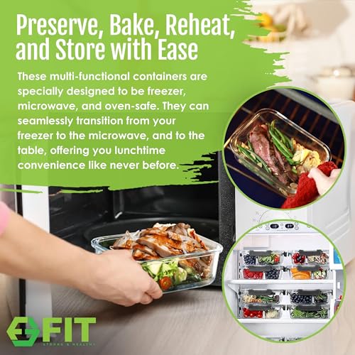 Glass Meal Prep Containers 2 and 3 Compartments (Black (2,3 compartment - 4 pack, 32 oz))