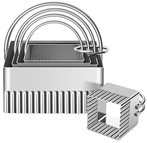 5 Pieces Biscuit Cutters with Handle (Square Fluted Edge)