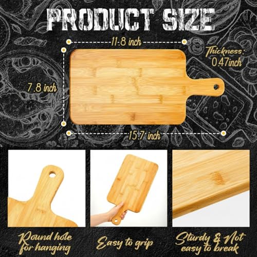 10 Pcs Wood Cutting Board with Handle 15.7 x 7.8 Inch Bamboo Wooden Serving Kitchen Chopping Boards for Pizza (15.7"L x 7.8"W / Bamboo)