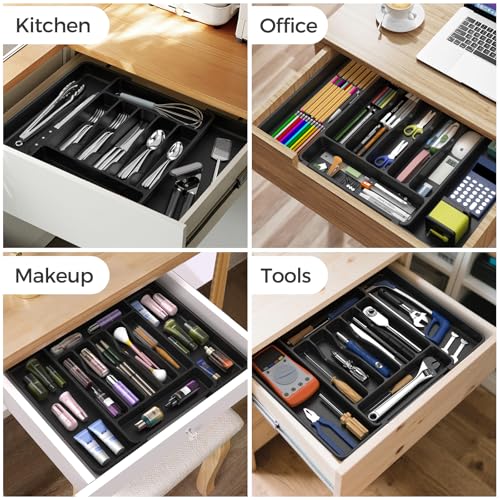 Extra Large Expandable Silverware Organizer (Black)