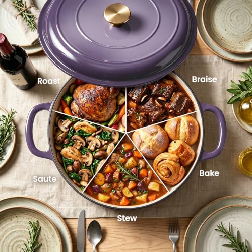 Vintage Style 3 Quart Enameled Cast Iron Braiser (Purple)