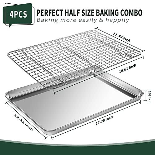 Half Sheet Pans with Rack Set [2 Pans + 2 Racks] (18*12*1Inch)