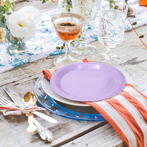 50 Pcs Light Purple Paper Plates 7 Inch Lavender Dessert Plates Disposable Dinner Plates for Baby Shower Bridal Shower Birthday Party Supplies Disposable Paper Plates (light purple dinner plates / 50 Pcs)
