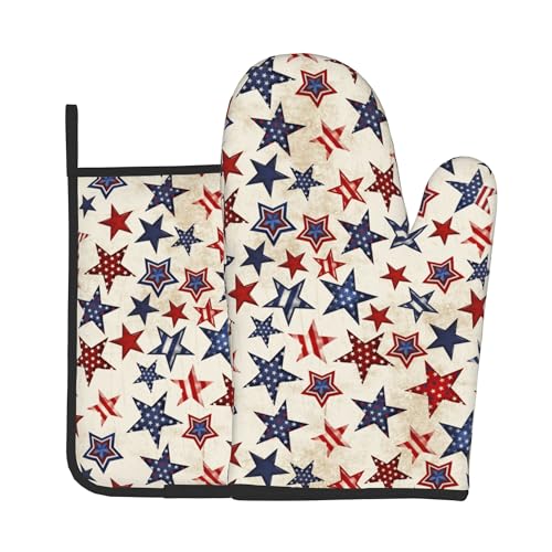 Patriotic Stars Oven Mitts (Rustic Usa Flag Stars)