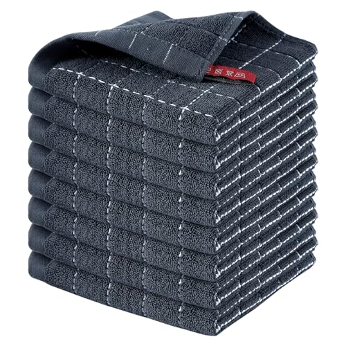 100% Cotton Terry Kitchen Dish Cloths (Dark Grey / 12 X 12 - 8 Pack)