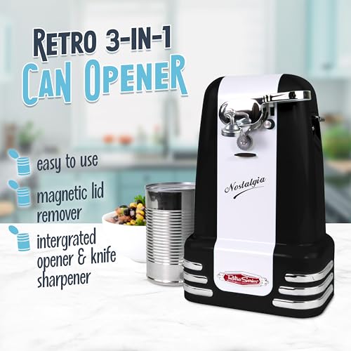 Retro Electric Can Opener for Kitchen with Magnetic Lid Remover (Black)