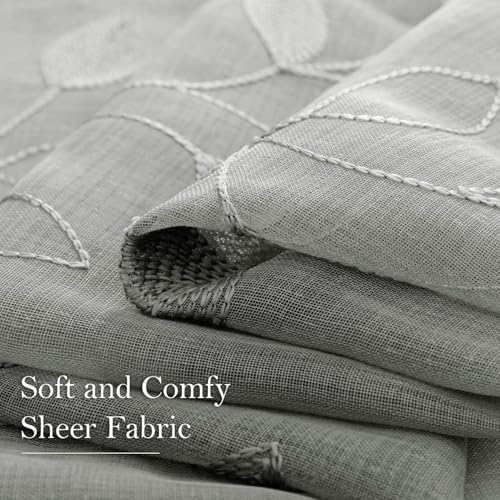 Light Grey Sheer Curtains Leaf Embroidered (52"W x 96"L (Pack of 2) / 3-grey)