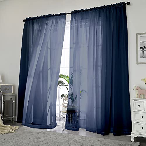 Blue Sheer Curtains (Navy Blue / 42"W x 84"L (Pack of 2))