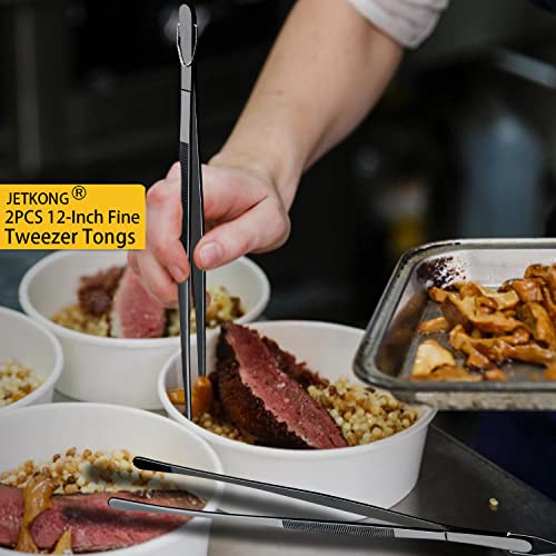 2 Pcs 12 Inch Food Tweezer Tongs (12+12 Inch / Black)