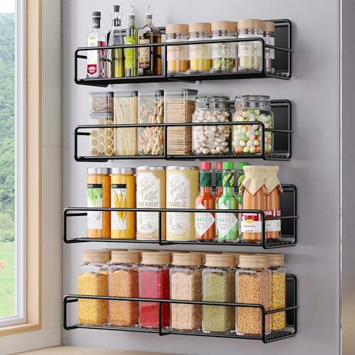 4 Pack Magnetic Spice Rack for Refrigerator (4 Pack - Standard / Matt Black)