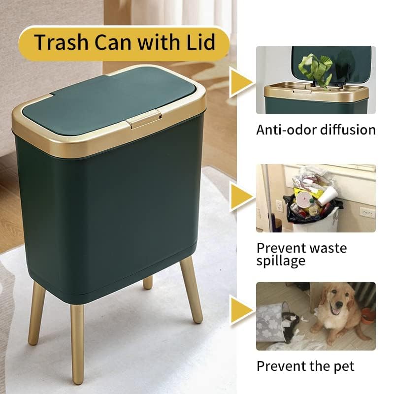 Green Bathroom Trash Can with Lid (Green)