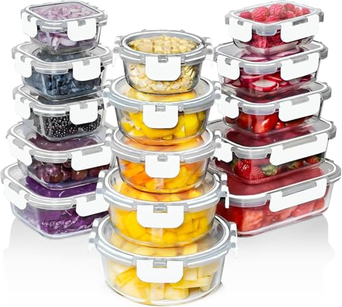 30 PC Glass Food Storage Containers with Lids (White)