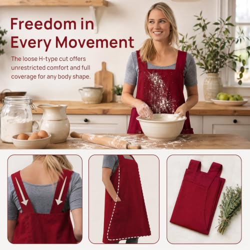 Women's Pinafore Apron with Cross Back (X-Large / Red)