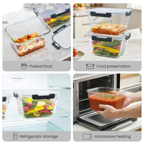 2 Pack Large Glass Storage Containers with Lids 85oz (gray)