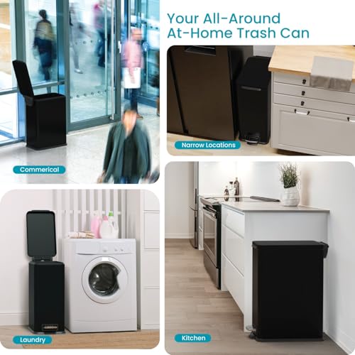 8 Gallon Kitchen Trash Can with Slim Fit Design (Black / Solid)