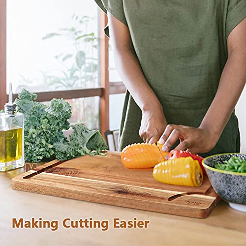 Acacia Wood Cutting Board Set with Juice Groove (15"L x 10"W / Light Brown)
