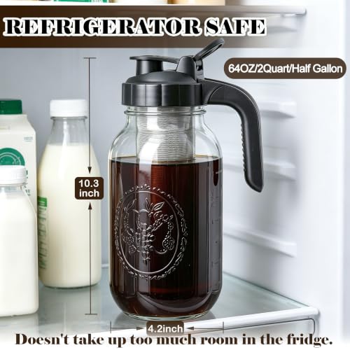 Cold Brew Coffee Maker 64oz Glass Mason Jar with 304 Stainless Steel Filter (Black / 64OZ)