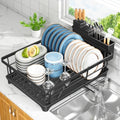 Dish Drying Rack for Small Kitchen Counter with Utensil Holder (Black)