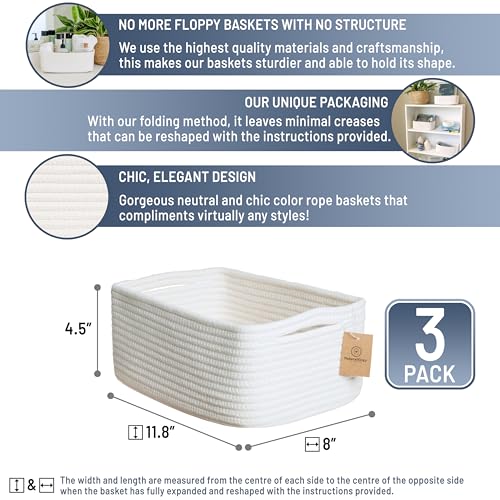 11.8"x8"x4.5” Storage Baskets for Shelves 3 Pack (Off White / 11.8" x 8" x 4.5")